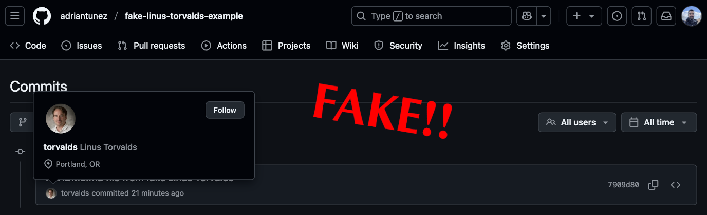 Linus Torvalds fake commit