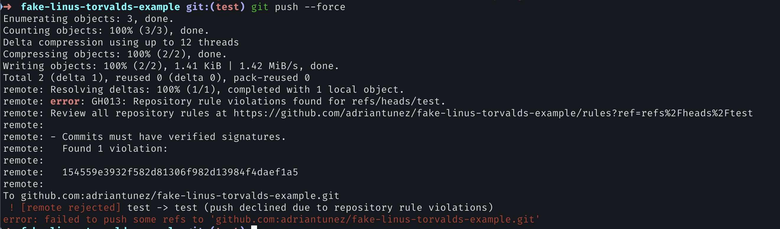 Ruleset violation on Git push